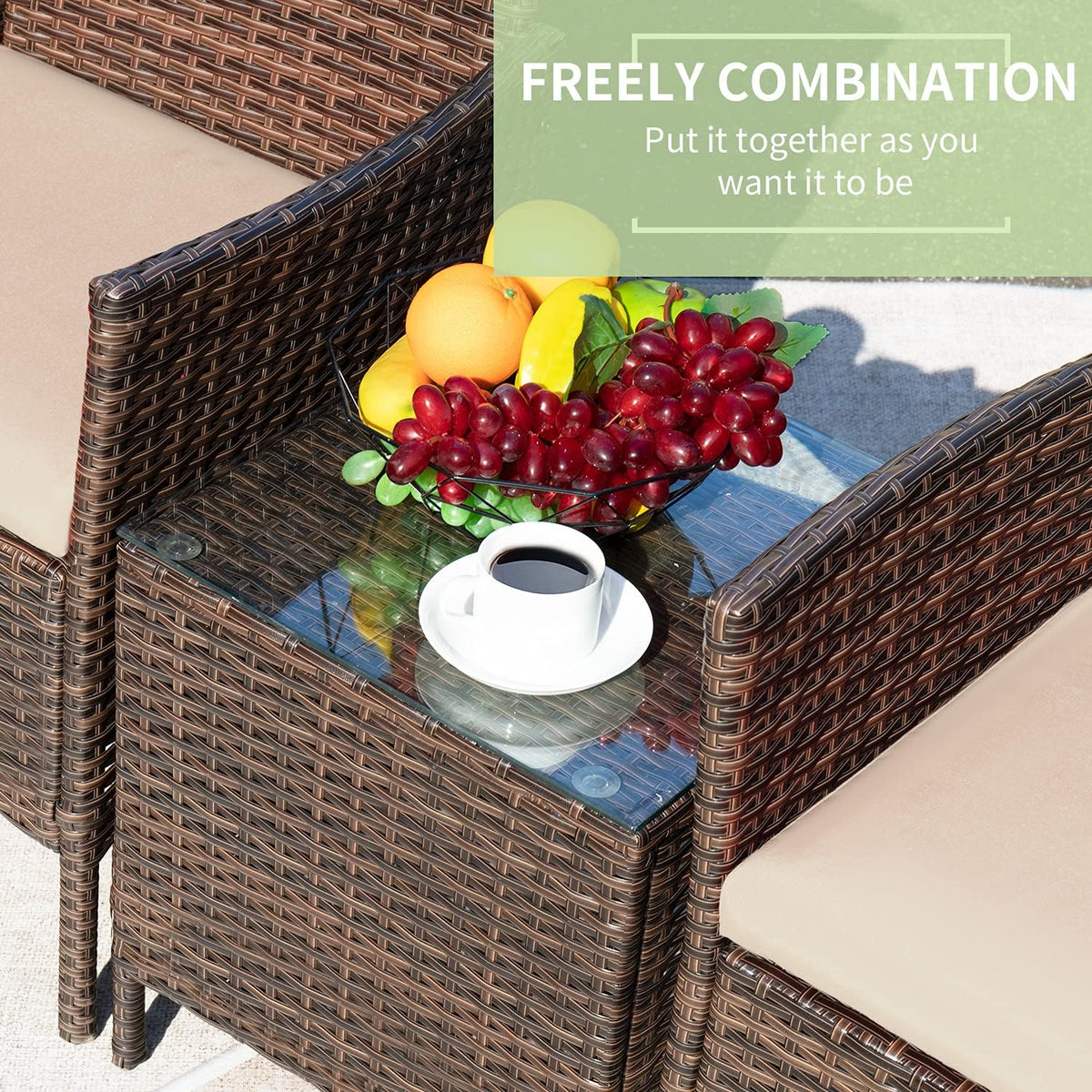 Greesum 3 Pieces Patio Furniture Sets Outdoor PE Rattan Wicker Chairs