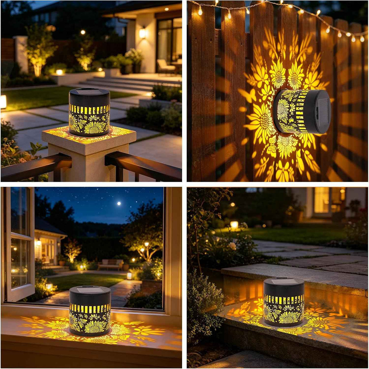 2 PCS Solar Fence Lights Outdoor, Metal Solar Powered Wall Deck Step Lights 2026 New Sunflower, Hanging LED Waterproof Decorative Lighting for Garden Patio Backyard Post Decor(Warm Light)