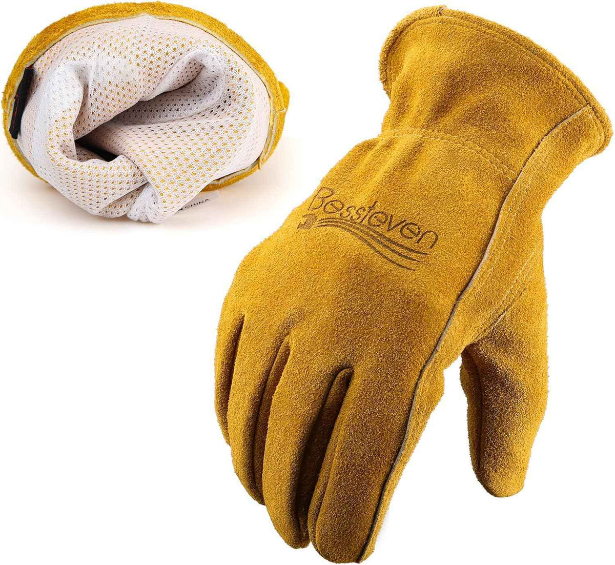 Leather Gardening Gloves for Men Women: Thorn Proof Cowhide Work Gloves for Yard Work Rose Pruning Heavy Duty
