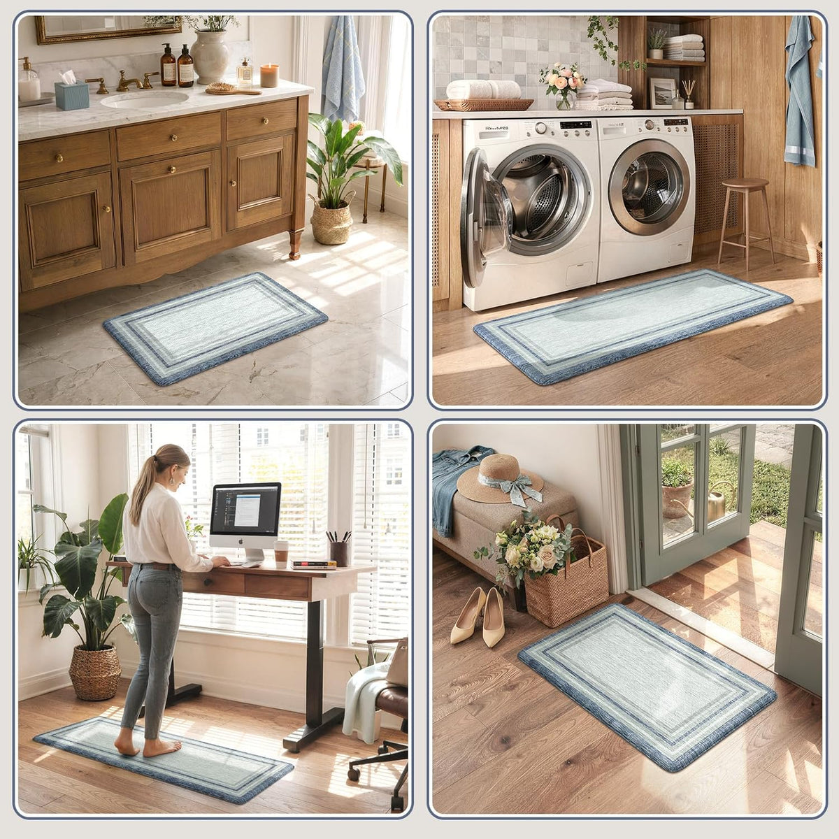 KIMODE Anti Fatigue Kitchen Mat 2 PCS Farmhouse Kitchen Rugs Sets of 2 | Blue Gray Home Decor Waterproof Kitchen Mat for Floor Laundry Room Rug,Cushioned Comfort Foam Standing Mat for Office Sink