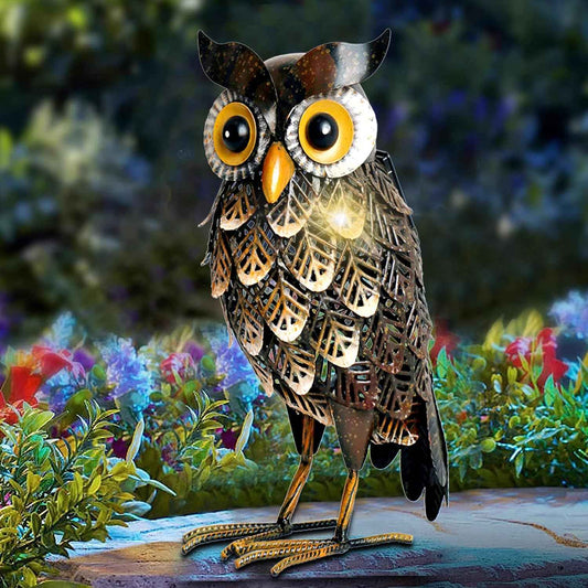 Garden Statue Metal Owl Yard Art Outdoor Decor with Solar LED Lights for Patio Lawn Decoration Great Gifts