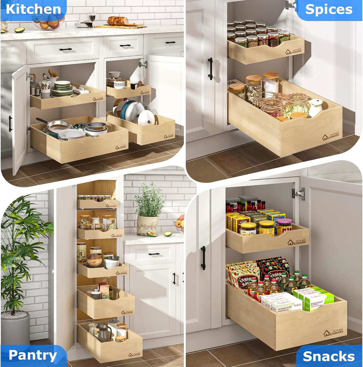 WelFurGeer Soft Close Pull-Out Cabinet Organizer, 23" W x 21" D