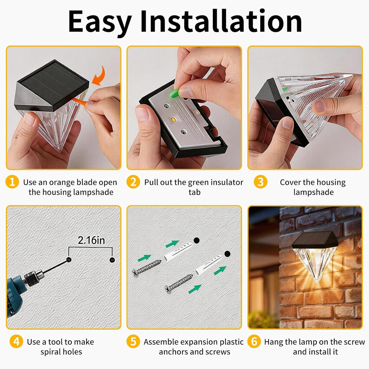 Solar Fence Lights, Solar Deck Lights Outdoor Waterproof, Warm White LED Solar Wall Lights 4 Pack for Garden Stair, Fence, Patio, Front Porch, Pathway & Wall Decor