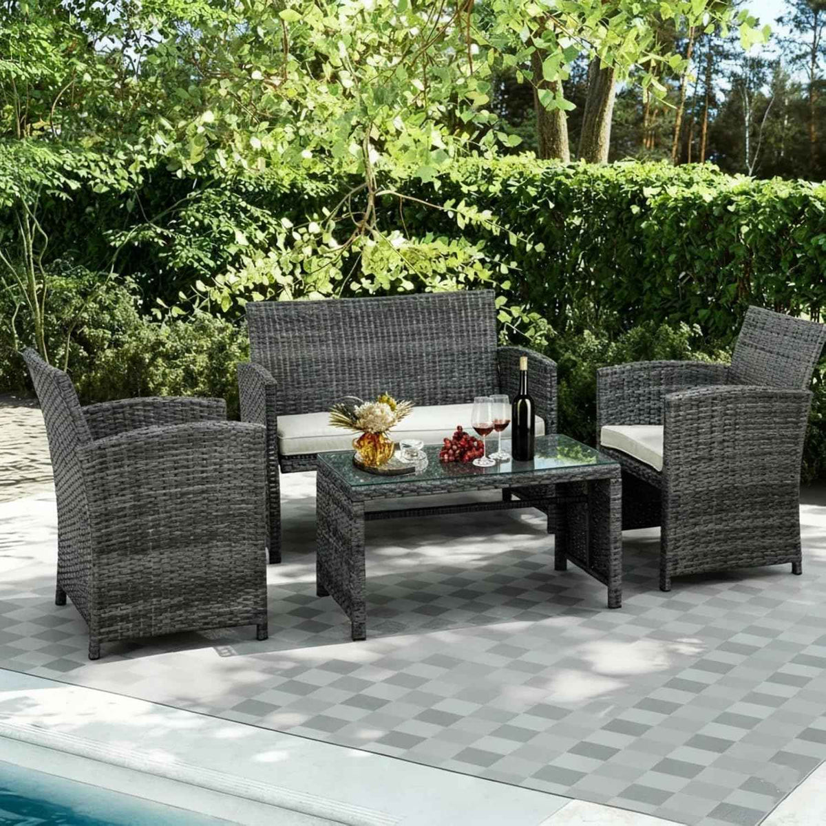 4 Piece Outdoor Patio Furniture Set, Outdoor Wicker Rattan Chairs