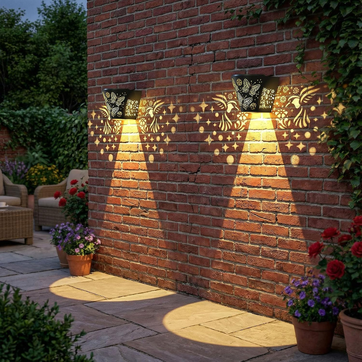 2 Pack Solar Fence Lights Outdoor Wall lihgts Decorations Metal Solar Deck Lights Waterproof LED Solar Powered Step Lights Warm White Light Decorative Lighting for Garden, Front Door, Backyard (metal)