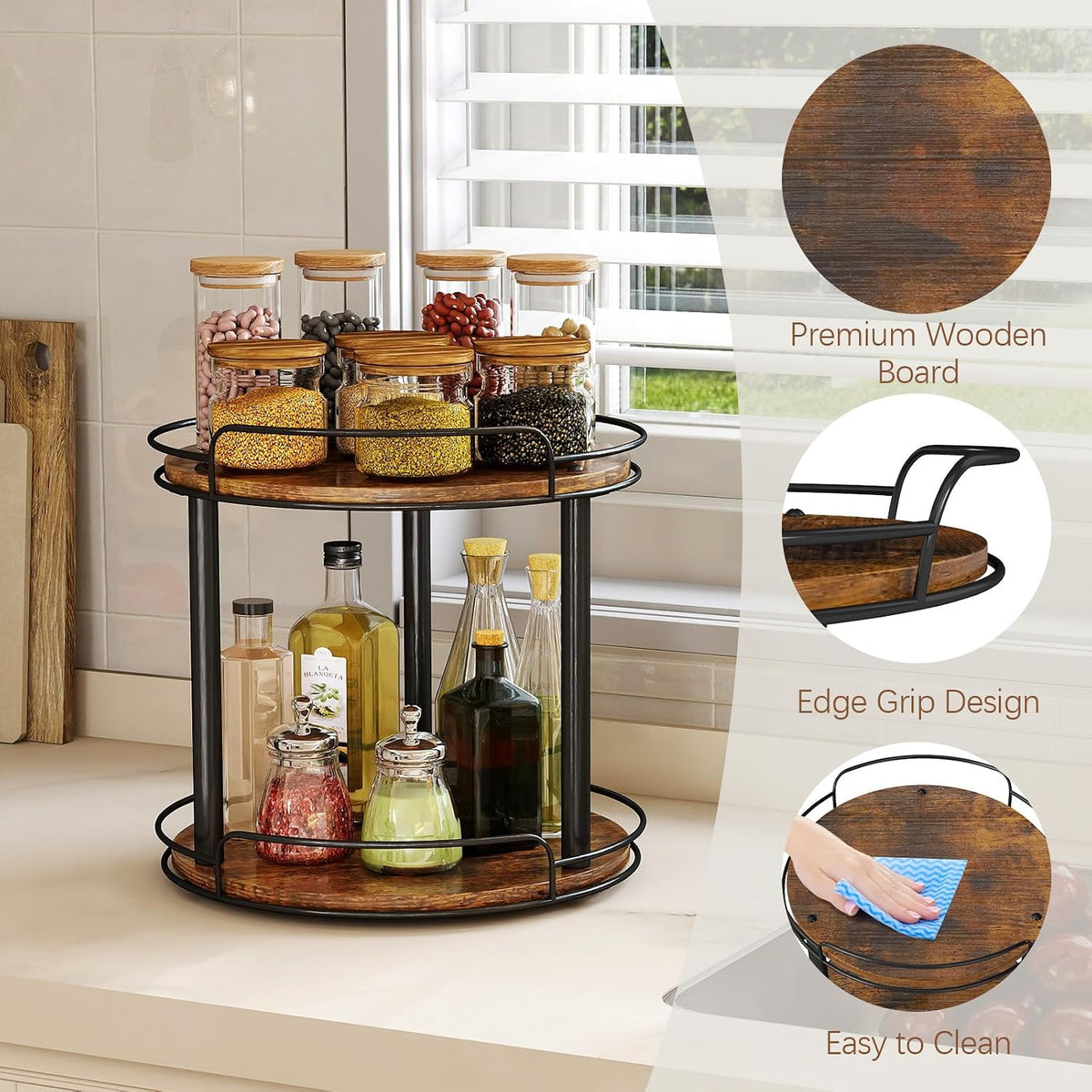 LAMU 10'' Wood Lazy Susan Turntable Organizer for Cabinet - Field & Nook