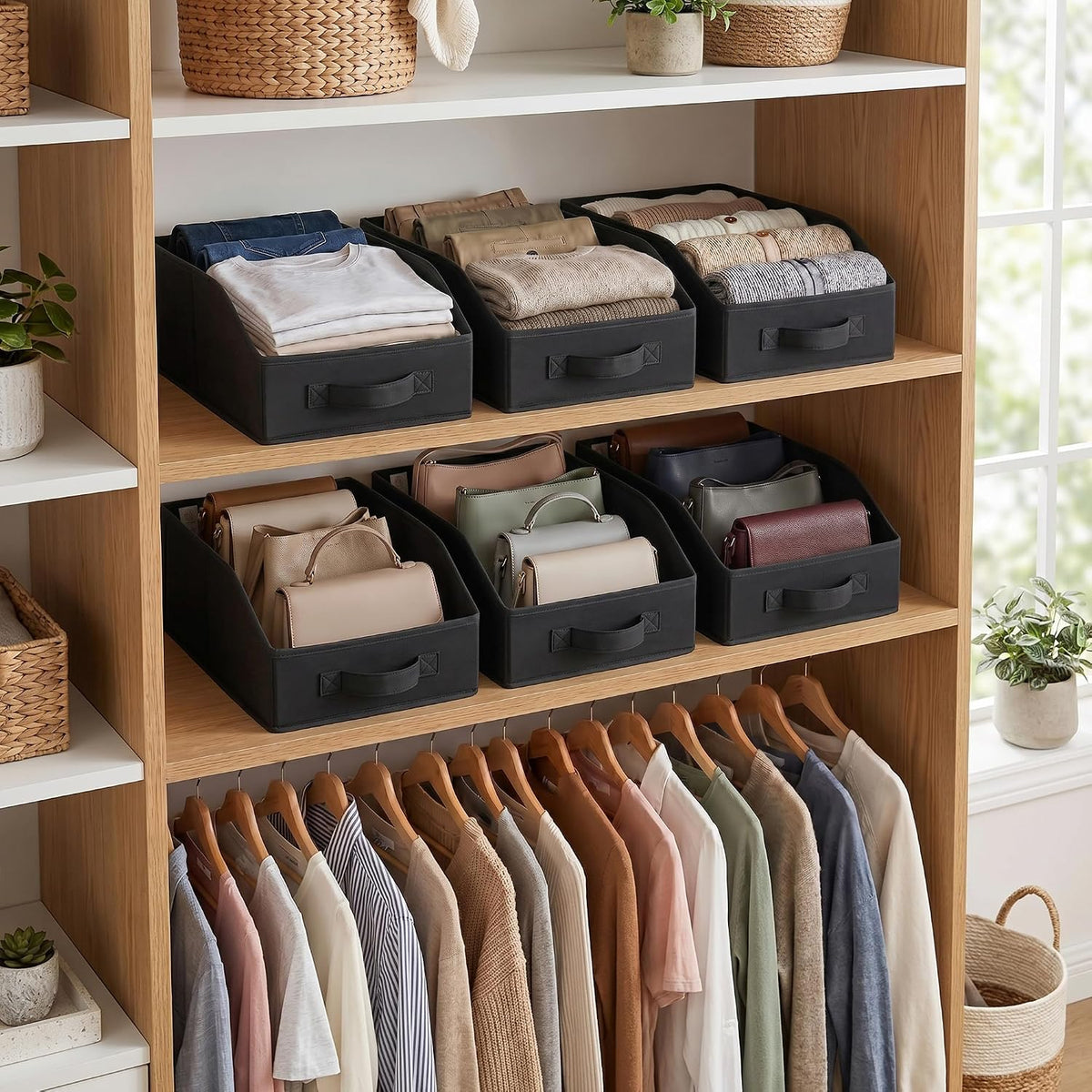 Trapezoid Closet Storage Bins – Black – 6-Pack - Field & Nook