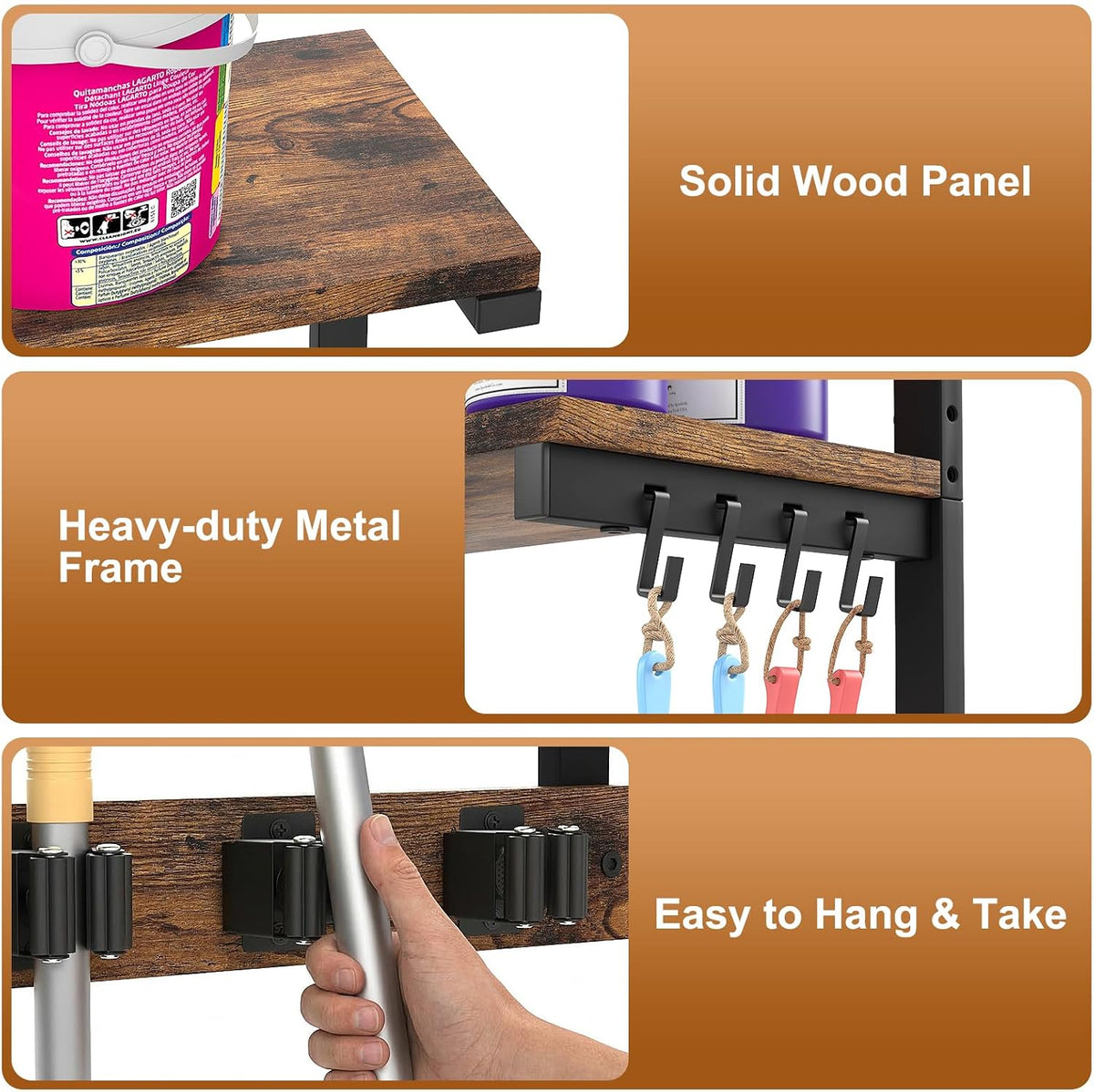 2-Tier Wall-Mount Broom & Cleaning Tool Organizer - Field & Nook
