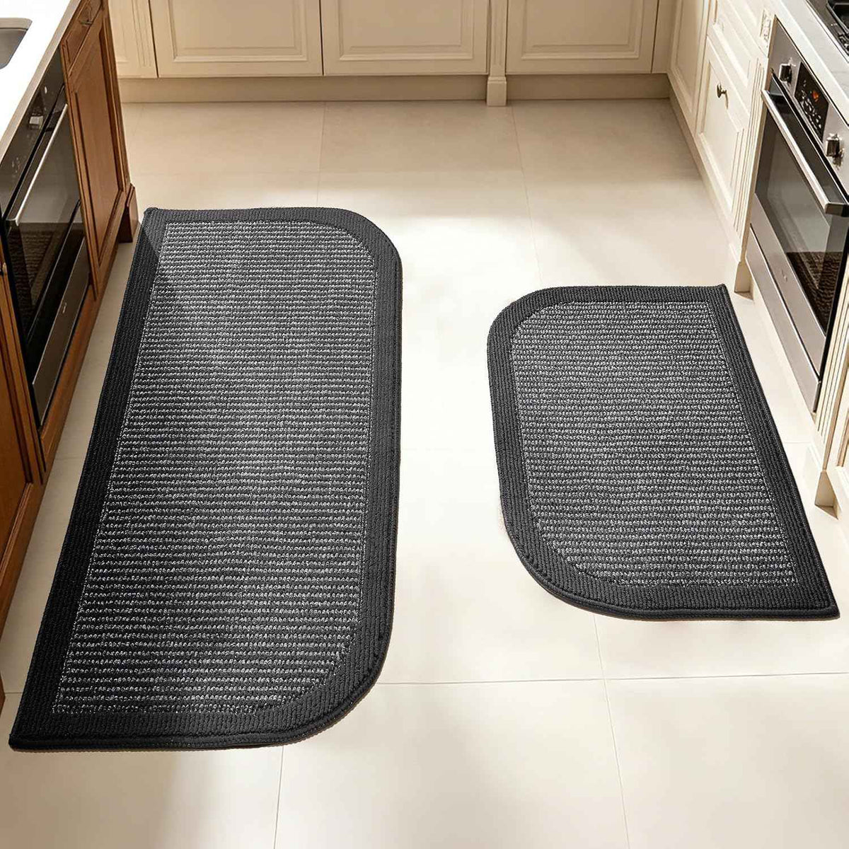 Kitchen Rugs Set of 2, Non Slip Absorbent Washable Floor Mats Kitchen Runner Rugs, Half Moon Standing Runner Rug for Kitchen Sink and Laundry, 20"x32" + 20"x48", Grey