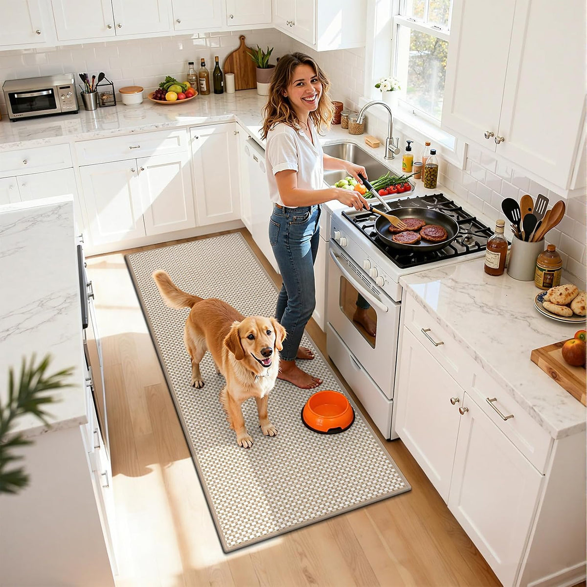 HEBE Kitchen Rugs Sets of 2 Non Slip Washable,20"x59"+20"x32" Cushioned Rubber Kitchen Mats for Floor,Stain Resistant Kitchen Carpet Runner Rug for Hallways, Front of Sink, Laundry