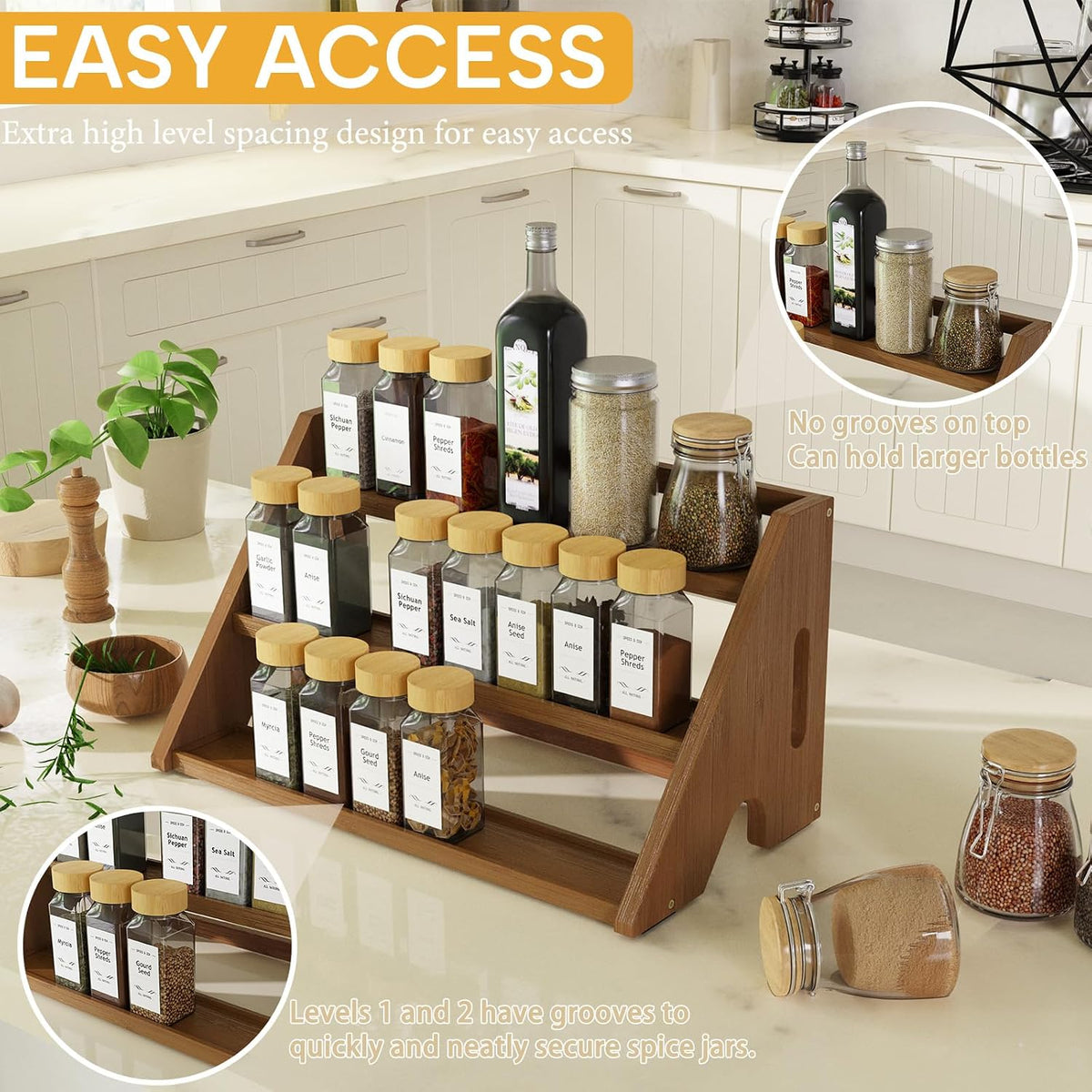 3-Tier Bamboo Spice Rack for Countertop - Field & Nook