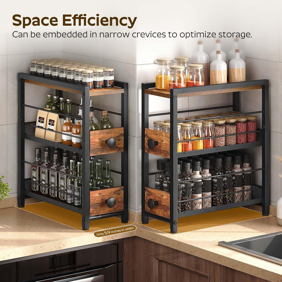 Spice Rack – 3-Tier Pull Out Spice Rack Organizer for Countertop - Field & Nook