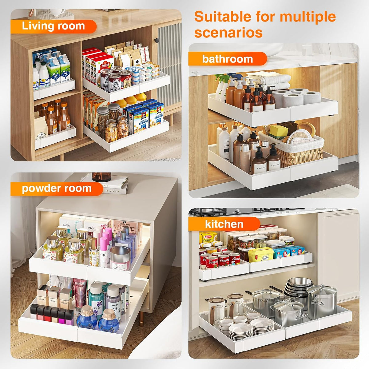 Pull Out Cabinet Organizer Expandable 12.6"-20.4"Wx 21"Deep,1 Pack