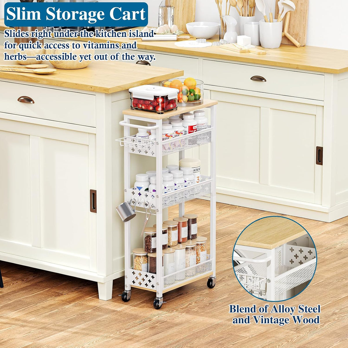 Slim 4-Tier Rolling Laundry Storage Cart - Field & Nook