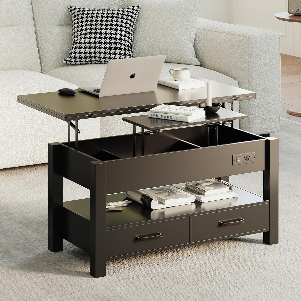 MALOL 40" Lift Top Coffee Table with Storage Drawers, Black