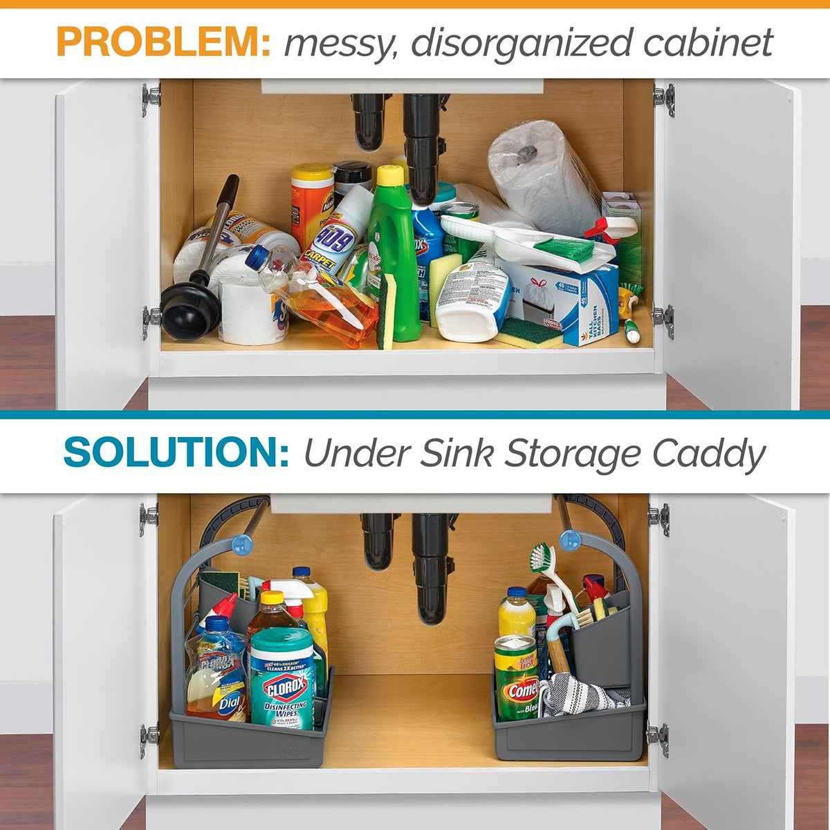 Polder Under Sink Storage Caddy, Kitchen and Bathroom Organization and Storage with Tray, Easy-to-Assemble, 16.75" x 10.5" x 16.5" - Field & Nook