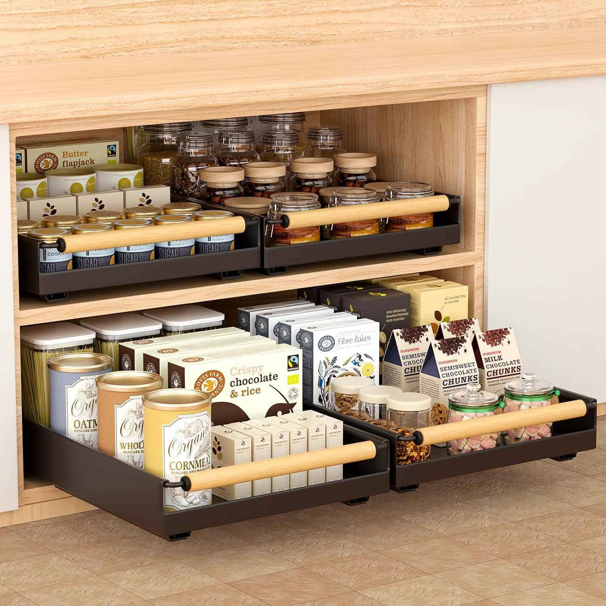 Pull-Out Cabinet Organizer, 16" Deep, Black