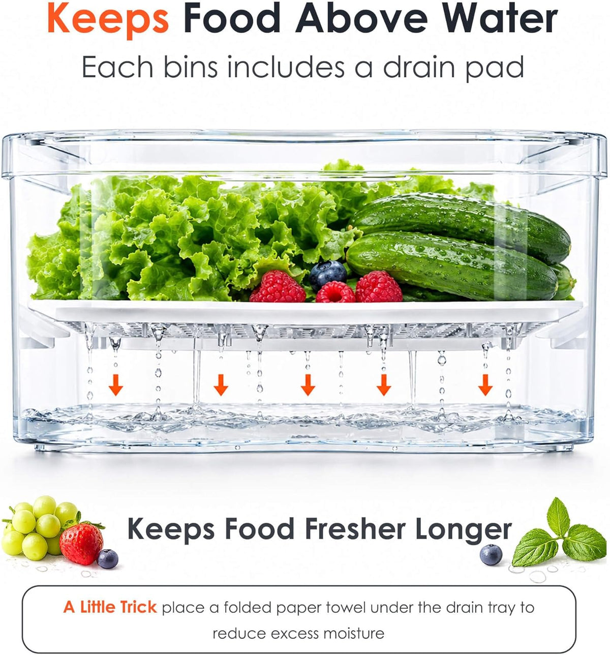 SMRCAD 8 Pack Clear Fridge Organizer Bins with Drain Trays - Stackable | BPA-Free PET, 8 Pack: 1 Drawer + 7 lidded Bins, Helps Keep Produce Fresh, 18.3L Capacity, Hand Wash Only - Field & Nook