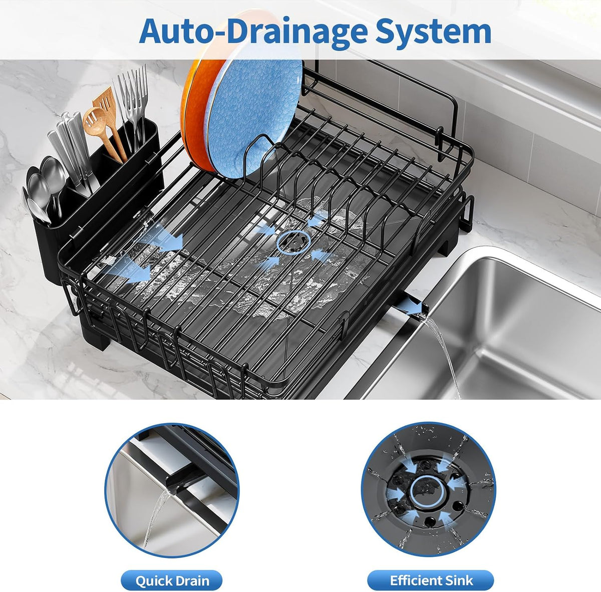 TOOLF Expandable Over-the-Sink Dish Drying Rack, 12.56"-23.97"L