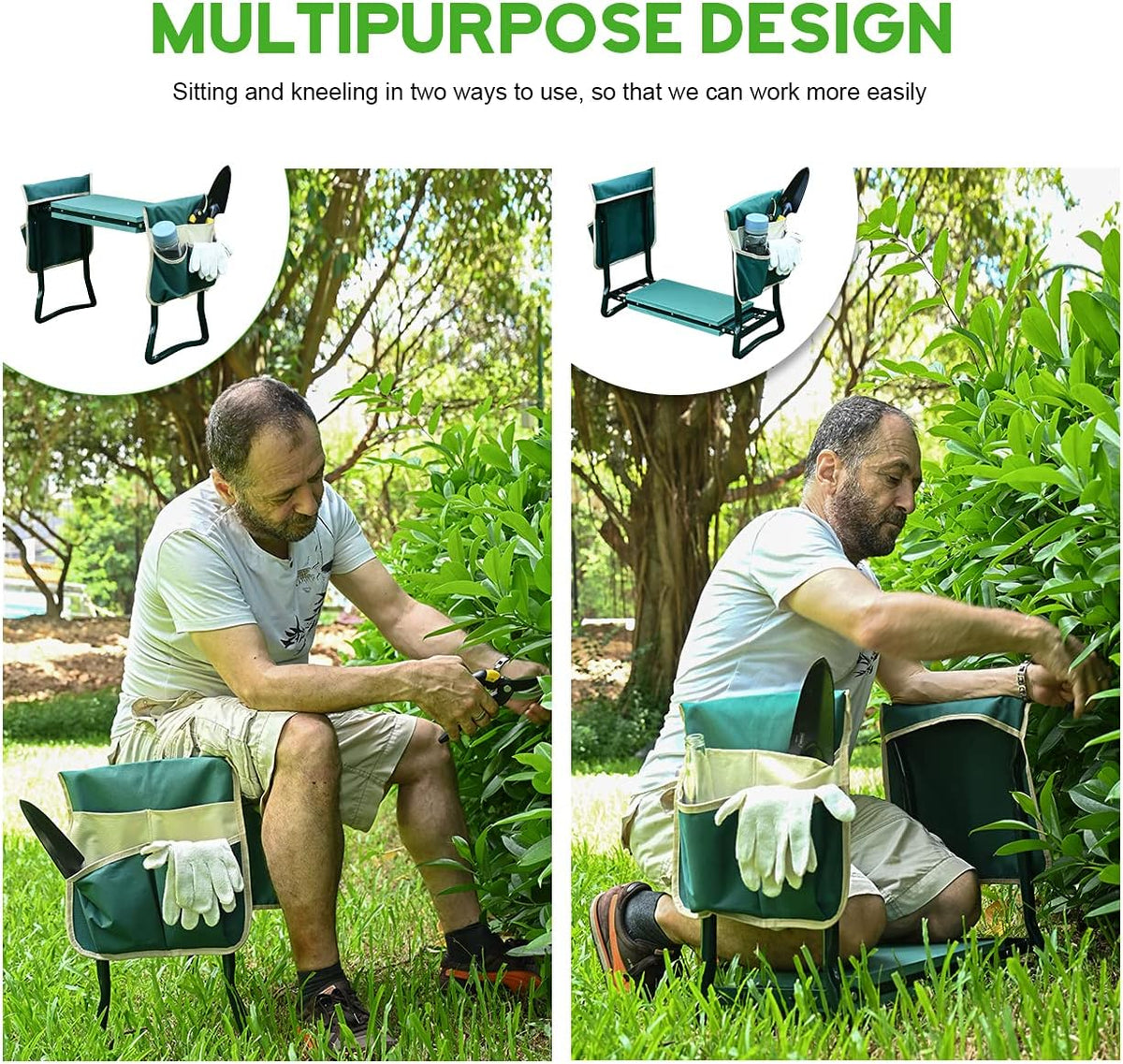 Wide-Pad Garden Kneeler and Seat with Dual Tool Pouches - Field & Nook