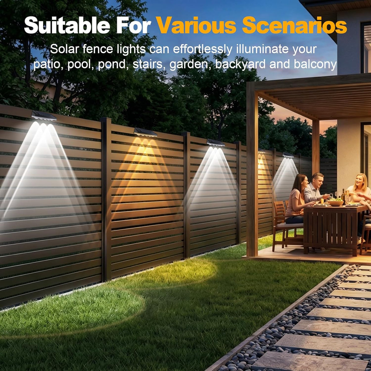 Tenmiro Solar Fence Lights Outdoor 10 Pack, 40 Modes RGB & Cold/Warm White Wall Lights with 5 Lens, IP67 Waterproof Dusk to Dawn Outside Lighs for Backyard, Patio, Yard, Pool, Deck, Railing Decor