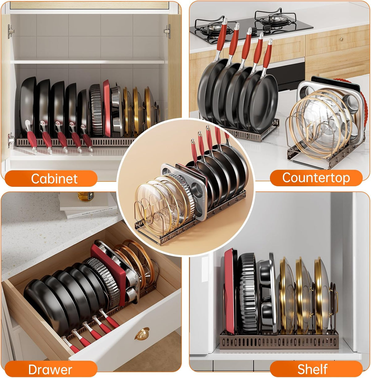 MUDEELA Expandable Pot Lid Organizer, 12 Divider, Bronze