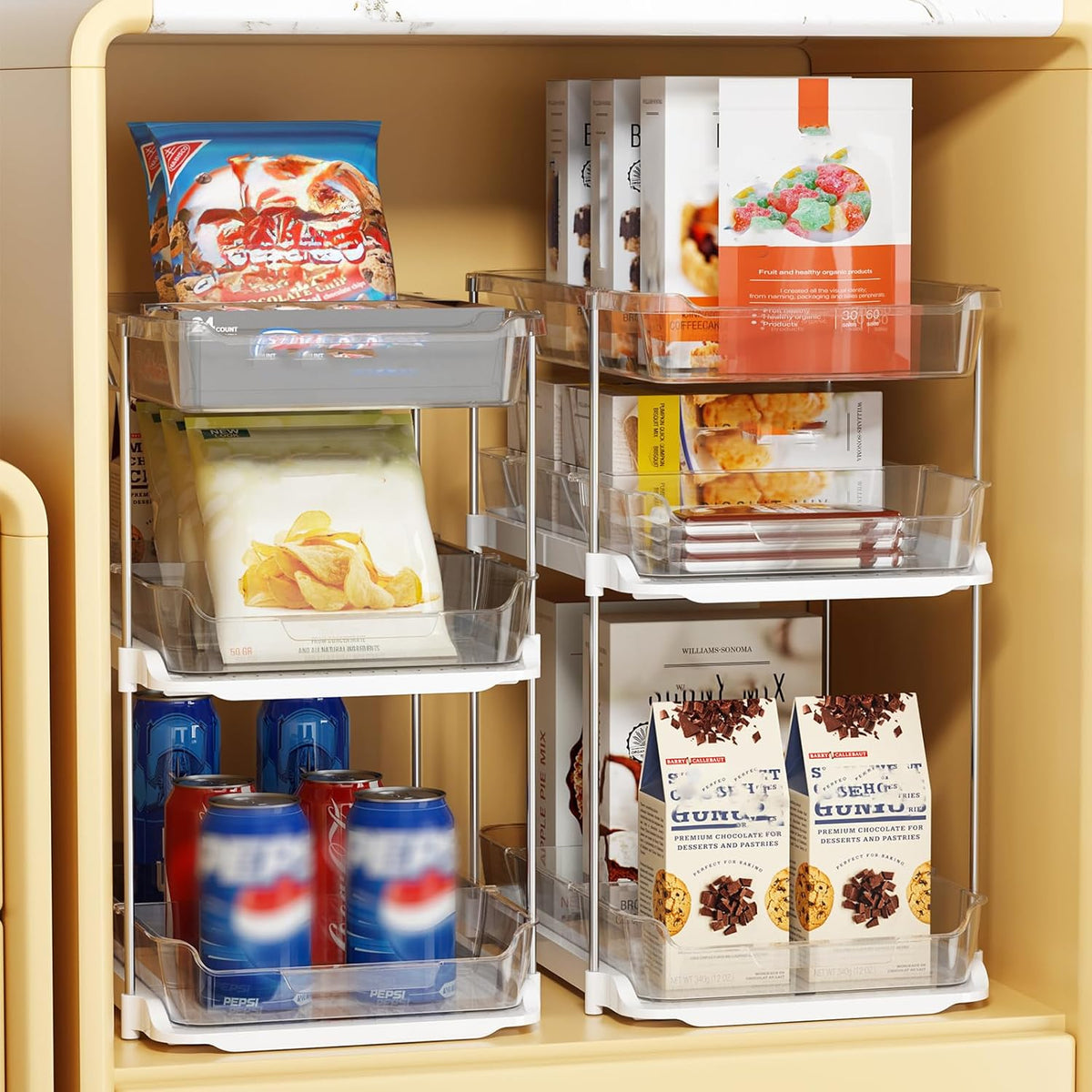 Delamu 2 Sets of 3-Tier Bathroom Under Sink Organizers and Storage, Multi-Purpose Stackable Pantry Organization and Storage, Pull Out Clear Kitchen Bathroom Cabinet Organizer with Movable Dividers | Storage - Field & Nook