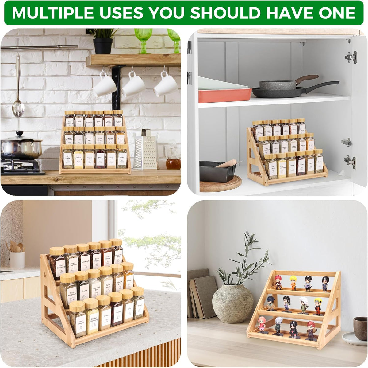 Spice Rack – Spice Organizer -3-Tier Bamboo Spice Racks - Field & Nook