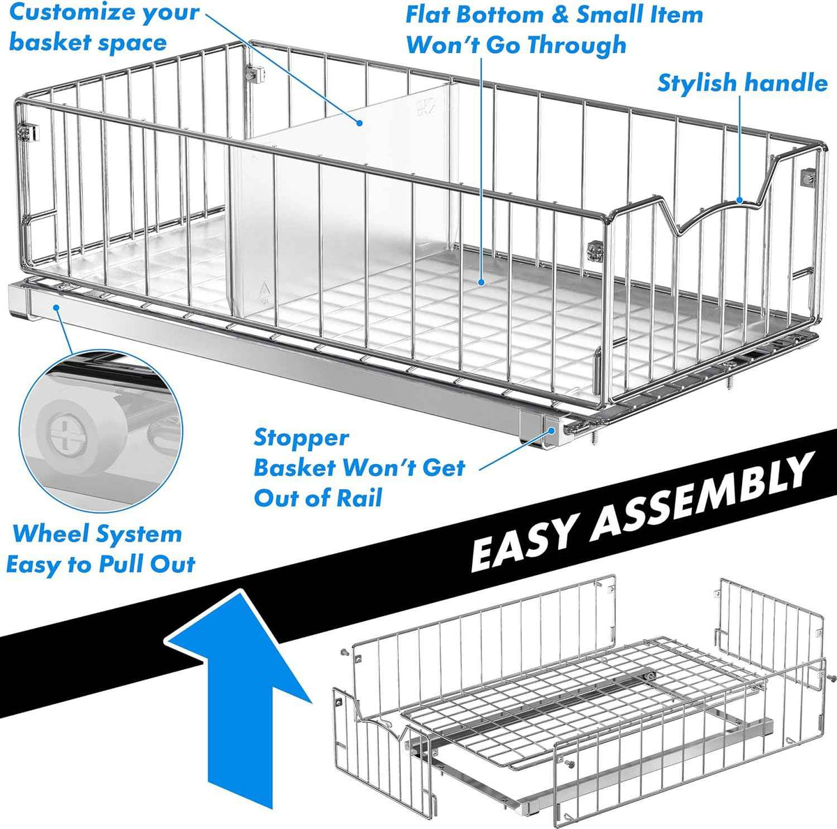Simple Houseware Pull-Out Cabinet Sliding Basket, Chrome