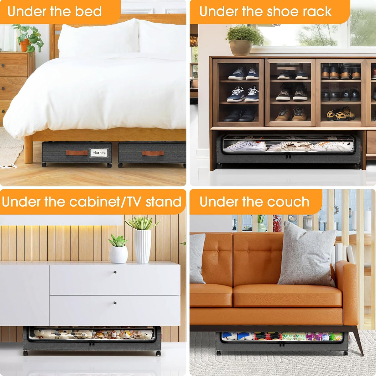 SpaceHacks Under Bed Storage with Wheels 2Pack Storage Containers with Clear Window&Label Under Bed Drawers Rolling Under Bed Storage for Clothes,Shoes, Blankets (30.71 x 16.93 x 6.69 in, Dark Grey) - Field & Nook