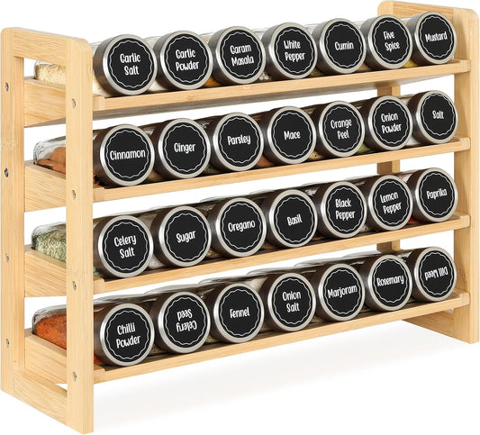 4-Tier Spice Rack Seasoning Organizer for Cabinet Pantry Countertop | Save Vertical Space, Bamboo Material with Aesthetic Design, Easy to Pick and Quick to Assemble - Field & Nook
