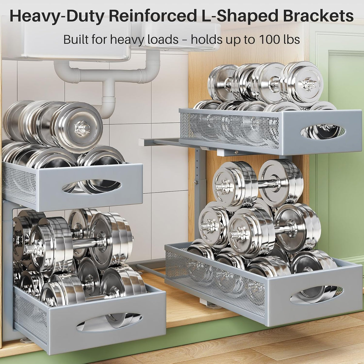 2-Tier Pull-Out Under-Sink Organizer – Grey - Field & Nook