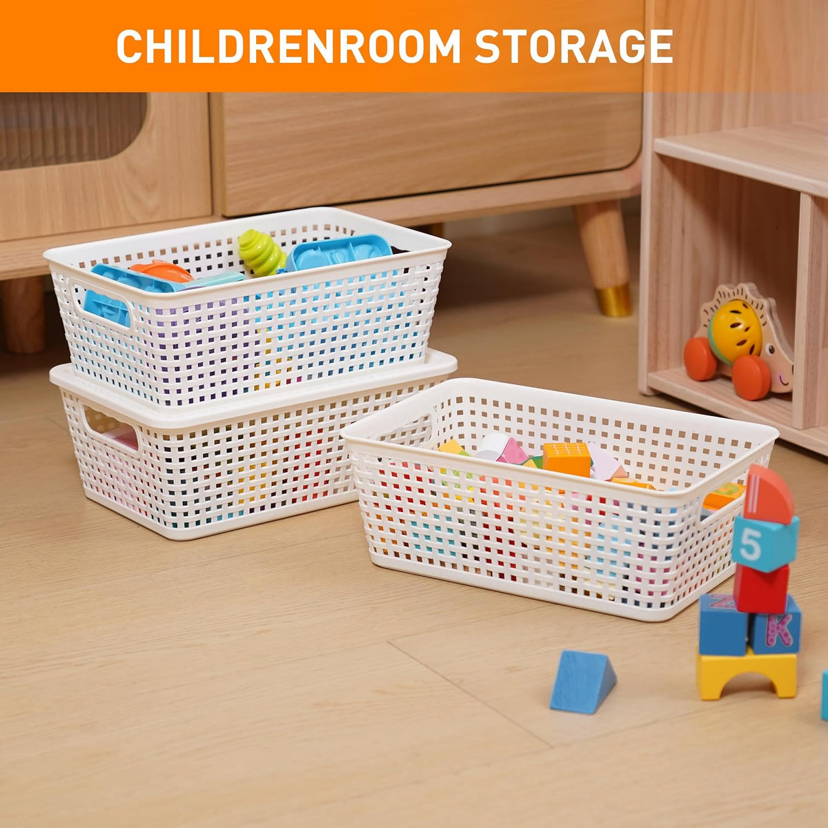 Plastic Storage Baskets With Lid, Storage Bins for Organizing, Stackable Decorative Containers for Shelves Drawers Desktop Closet Playroom Classroom Office, 8 Pack-White - Field & Nook