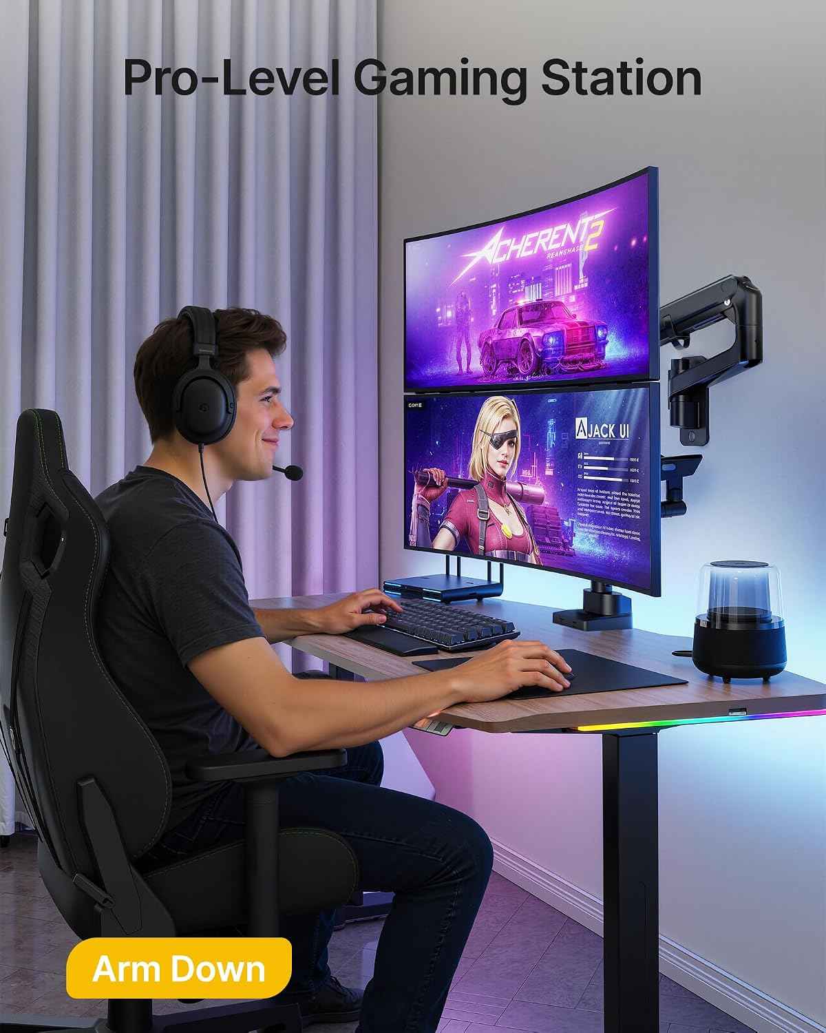 monTEK Single Monitor Wall Mount, 17–57" Gas Spring Arm, Heavy Duty, Black | Fits Max 57" Curved & Ultrawide Monitors, Holds Up To 59.4 Lbs, Full Motion Wall Mount, Compatible With 75/100mm VESA