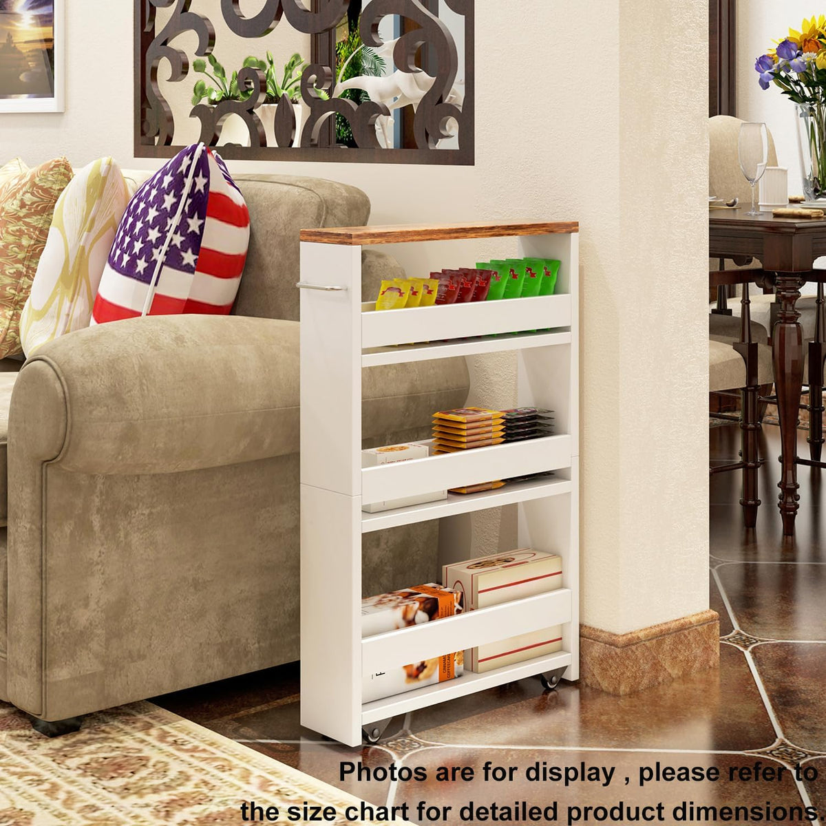 Slim Rolling Storage Cart – Wood 4-Tier Narrow Kitchen/Laundry Cart - Field & Nook