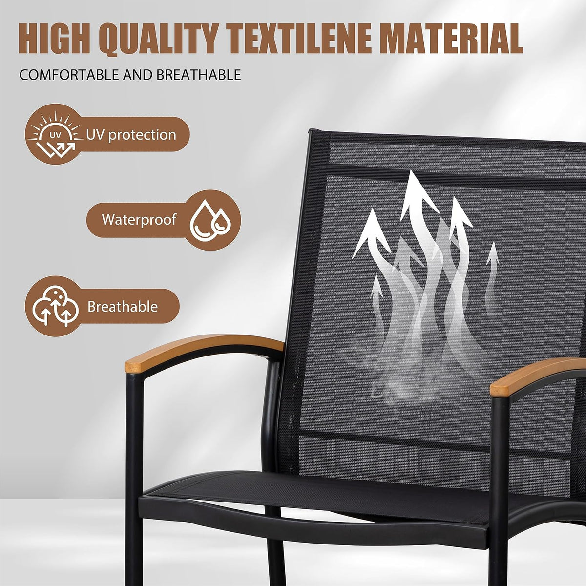 Shintenchi 3 Piece Outdoor Rocking Bistro Set, Textilene Fabric Small