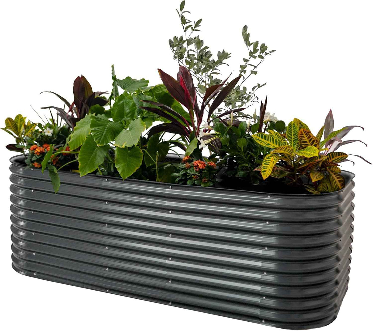 Vego garden 32" Extra Tall Raised Garden Bed Kits,10 in 1 Modular Raised Planter Box for Vegetables Flowers Fruits Oval Metal Raised Garden-Modern Gray