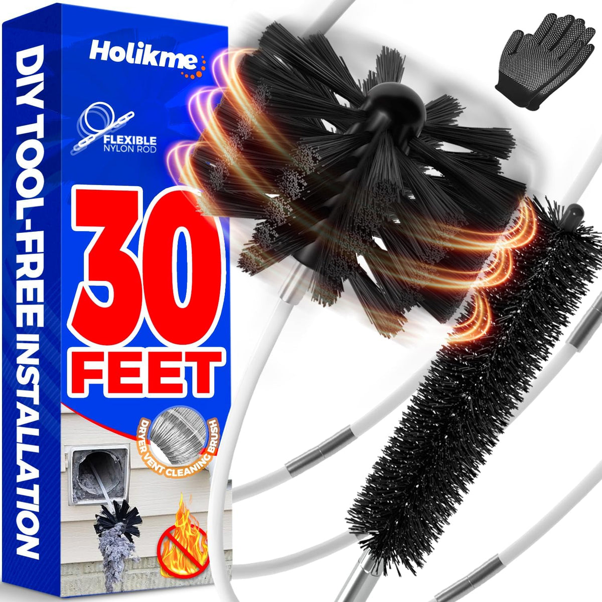 Dryer Vent Cleaning Kit – 30-Foot Flexible Brush with Drill Attachment
