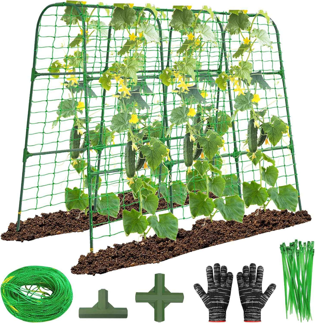 OTOSUNNY Cucumber Trellis, 50x48 inch Metal Garden Arch Trellis for Climbing Plants Outdoor, Plant Support for Vegetable Vine Tomato Green Bean Pea Cucumber Trellis for Raised Bed Garden, Green