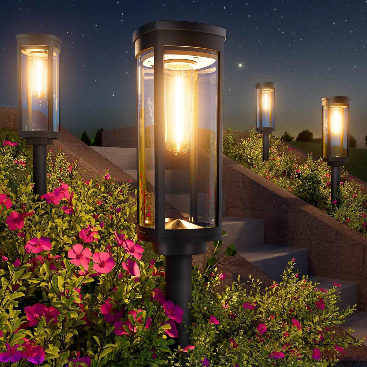 BITPOTT Solar Pathway Lights Outdoor, 4 Pack Bright Solar Powered Garden Lights Waterproof IP65, Long Lasting Outdoor Light for Yard Garden Walkway Landscape Lawn Patio