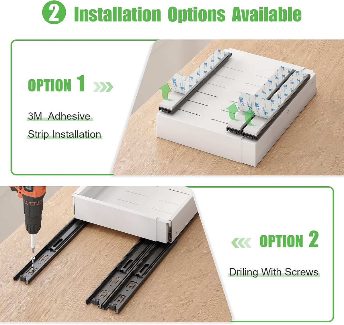 1 Pcs Pull Out Drawers for Cabinets Organizer Expandable Width(11.8"-19.4"), Depth(16.45"-21.7") With 3 Rails, No Drill Roll Out Drawer, Adhesive Sliding Drawers - Field & Nook