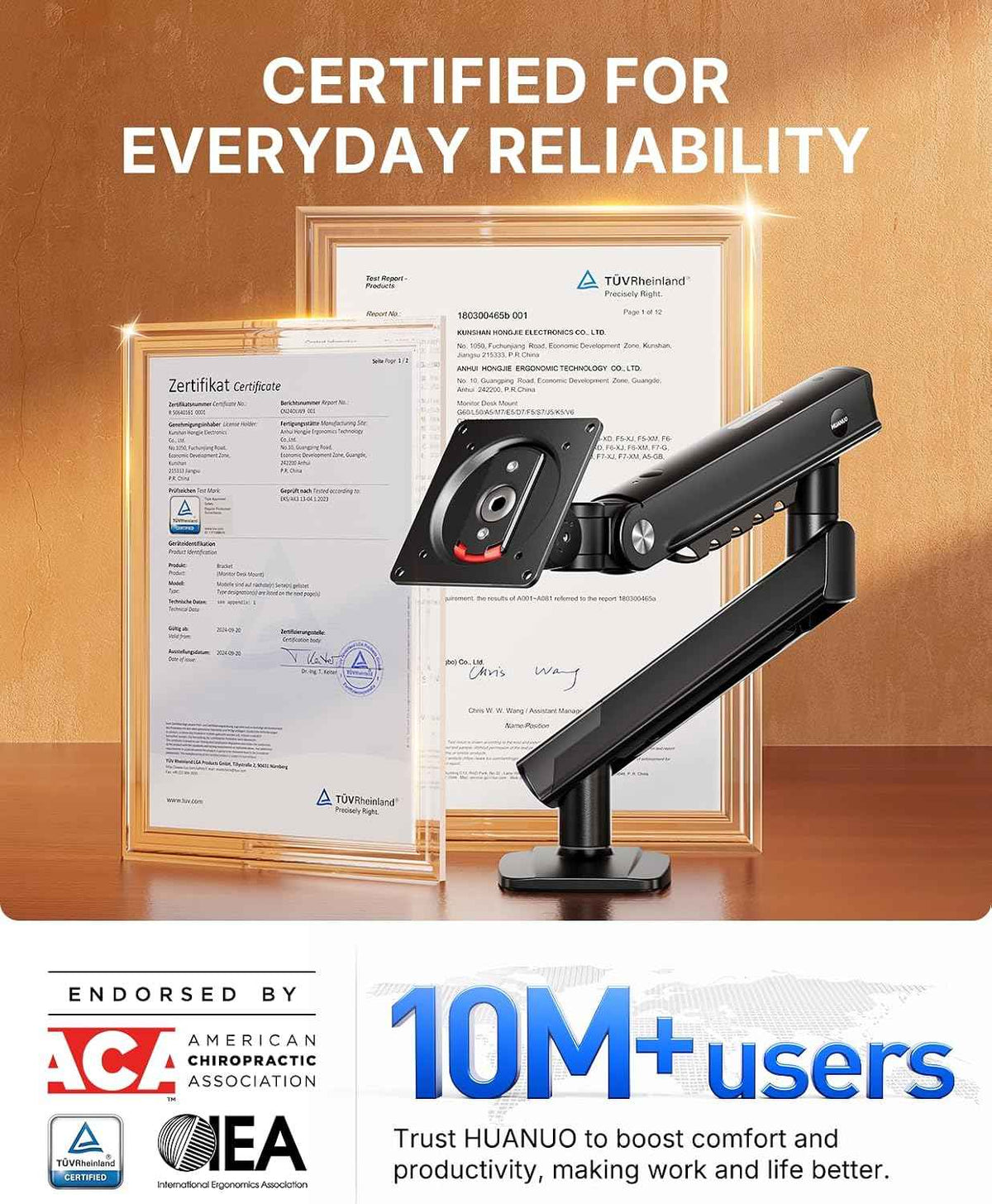 HUANUO FlowLift™ Pro Monitor Arm for 13–32" Screens, MechaSpring Monitor Mount, Fully-Adjustable Monitor Stand with Tilt/Swivel/Rotation, Tool-Free VESA Mount, C-Clamp/Grommet Base, Max Load 19.8 lbs