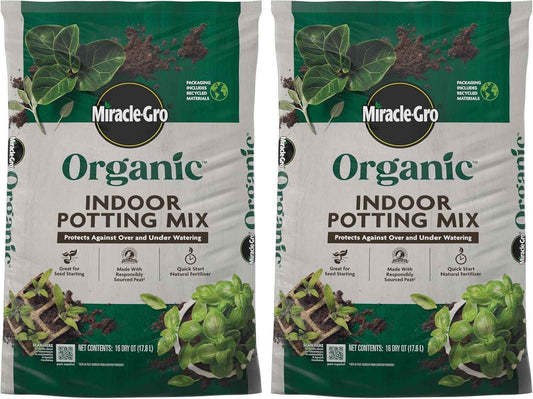 Miracle-Gro Organic Indoor Potting Mix - Protects Against Over and Under Watering, Planting Soil for Indoor Container Plants, Houseplants and Starter Plants, OMRI Listed, 16 qt. (2-Pack)
