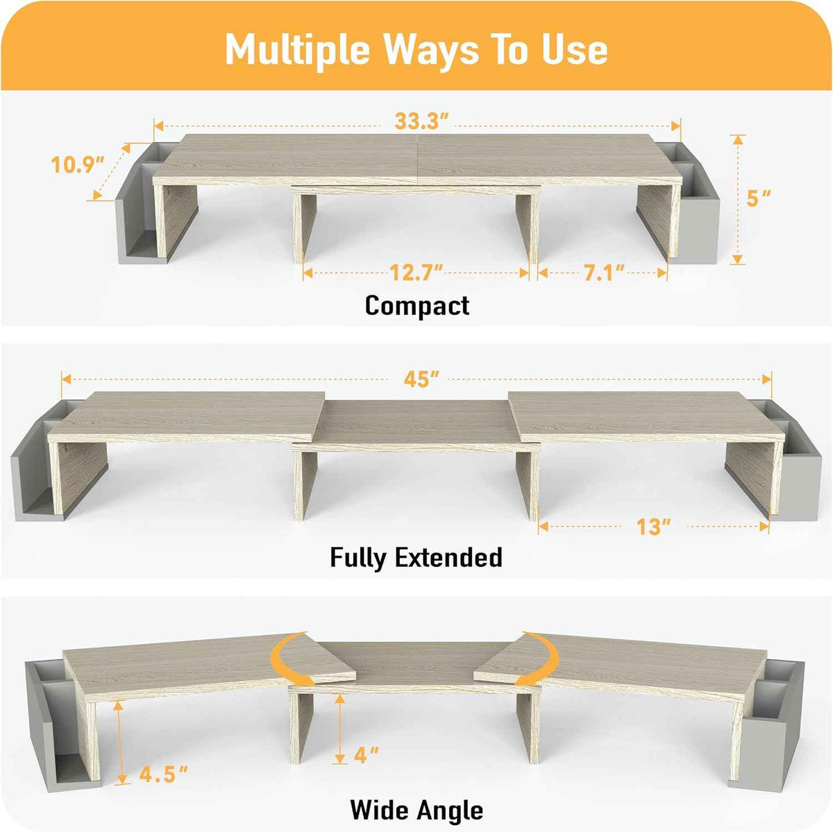 Simple Houseware Desk Dual Monitor Stand Riser with Drawer, Maple | Customizable Organizer Tray, Built-In Phone & Tablet Slot and Side Storage