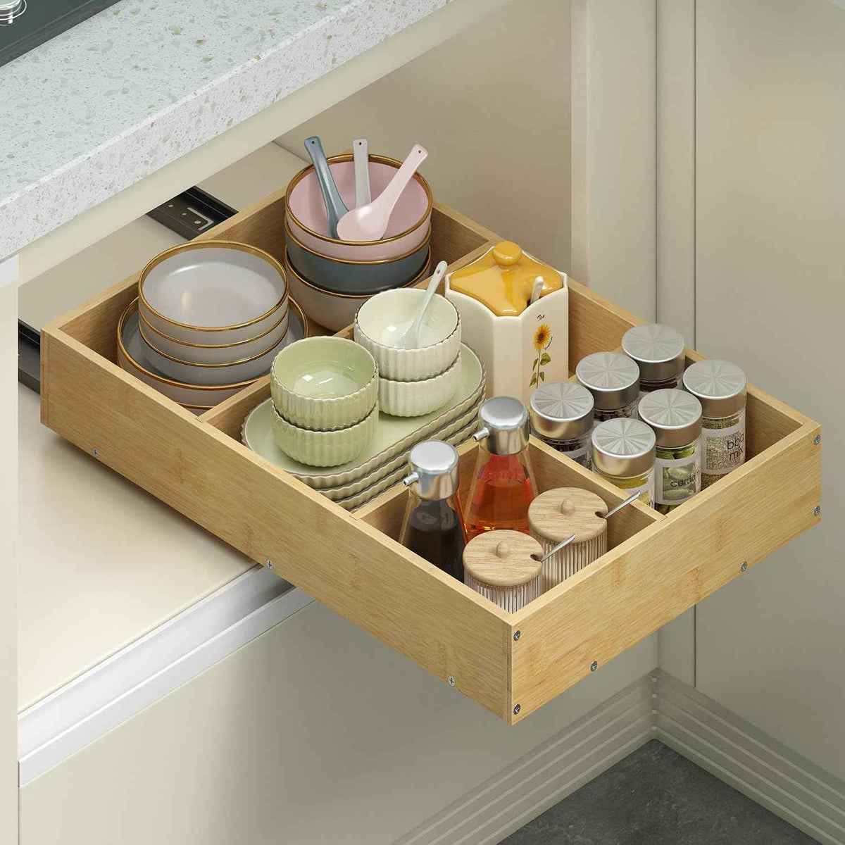 Bamboo Pull-Out Cabinet Organizer, 14" W x 21" D
