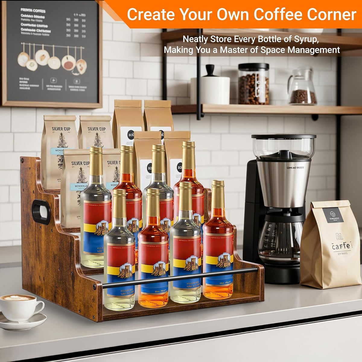 YQBRAO 4-Tier Liquor Bottle Display Shelf – Rustic Brown - Field & Nook