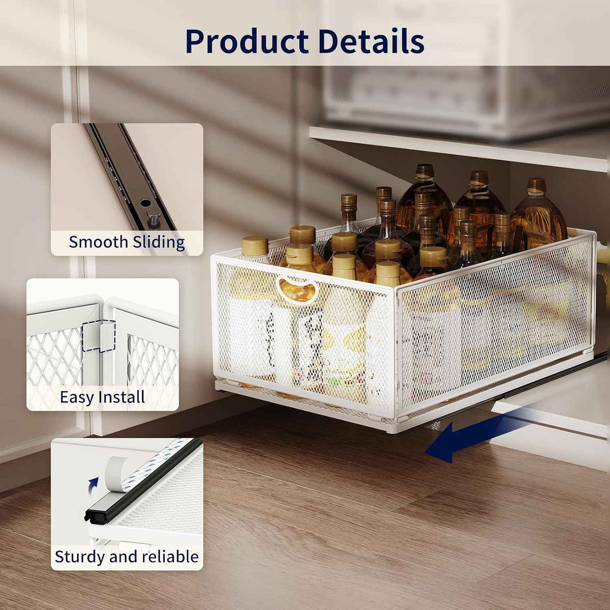 Pull-Out Cabinet Organizer, 9.6" W x 15.7" D, White