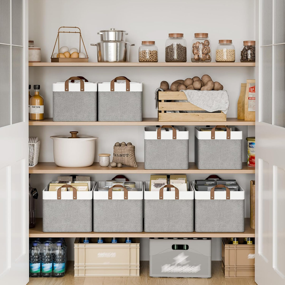 Storage Bins – Large Storage Baskets with Metal Frame – Gray and White - Field & Nook