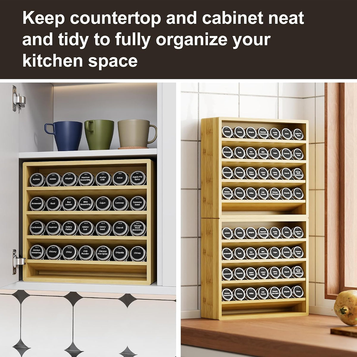 4-Tier Spice Rack Organizer for Cabinet - Field & Nook
