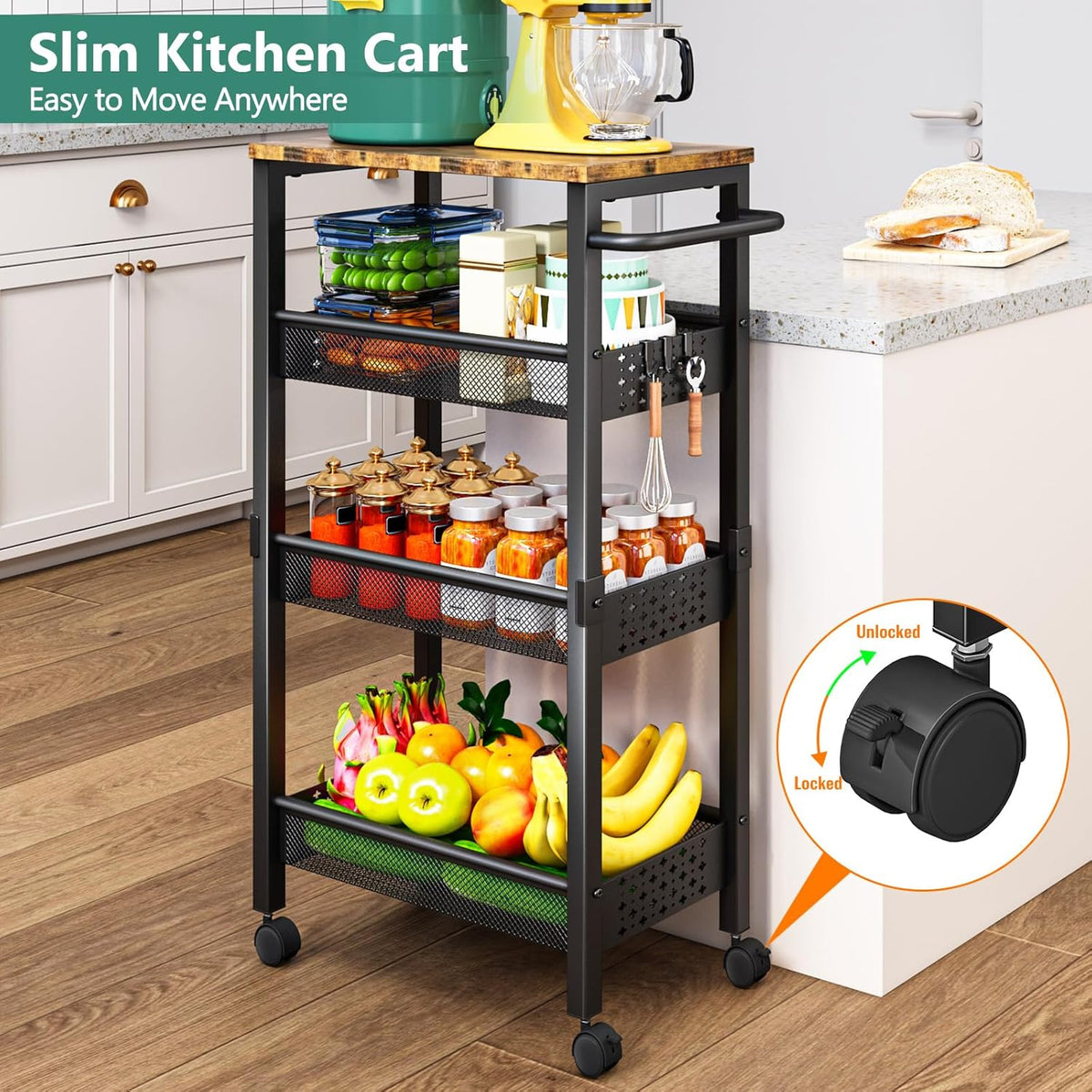 Vivihomety 4-Tier Laundry Utility Rolling Cart with Wheels - Field & Nook